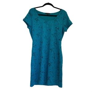 Tiana B Women’s Cap Sleeve Lace Sheath Dress in Turquoise Size Large